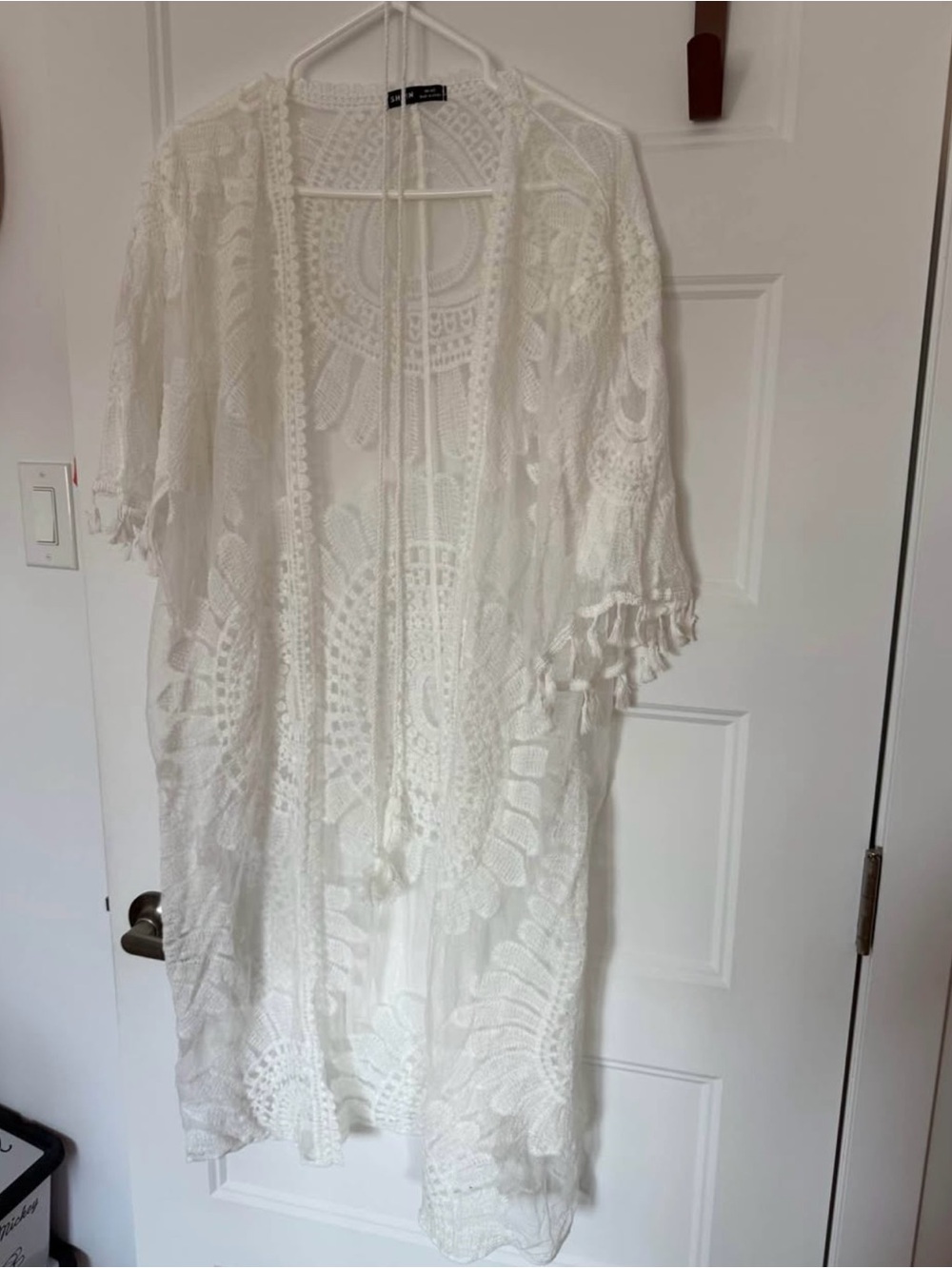 SHEIN White Crochet Openwork Kimono